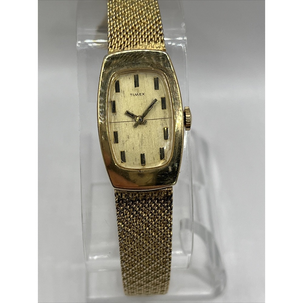 Vintage Timex Women's Mechanical Watch Gold Mesh Metal Band- Working